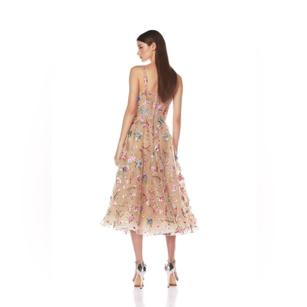 NWOT BRONX AND BANCO Mademoiselle Embroidered Gold Multi Floral Midi Dress - Picture 3 of 15